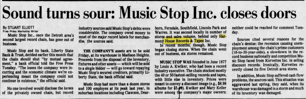 Music Stop - Sep 1980 Article On Closing (newer photo)